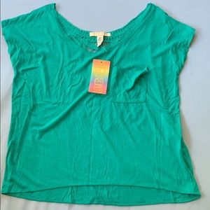 Aloha-Teal Knit-Embellishment Top